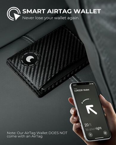 محفظة LORZOR AirTag - محفظة رجالية نحيفة وبسيطة مع مشبك نقود RFID وجيب أمامي من الجلد المحبب بالكامل لعلامة Apple Air، وهديتين لنافذة الهوية (AirTag غير متضمنة) (بني أنيق) in Kuwait