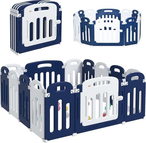 Qaba Baby Playpen، ساحة لعب متينة وآمنة مكونة من 18 لوحة للرضع والأطفال الصغار، ساحة لعب أطفال قابلة للطي مقاس 85 بوصة × 57 بوصة، مركز أنشطة للأطفال داخلي وخارجي مع قاعدة مضادة للانزلاق in Kuwait