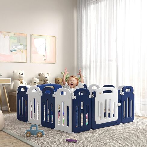 Qaba Baby Playpen، ساحة لعب متينة وآمنة مكونة من 18 لوحة للرضع والأطفال الصغار، ساحة لعب أطفال قابلة للطي مقاس 85 بوصة × 57 بوصة، مركز أنشطة للأطفال داخلي وخارجي مع قاعدة مضادة للانزلاق in Kuwait
