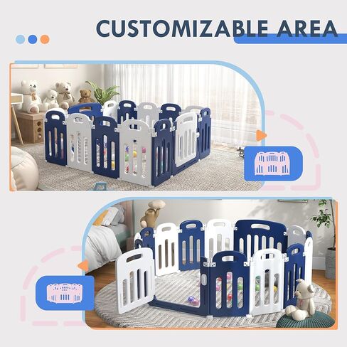 Qaba Baby Playpen، ساحة لعب متينة وآمنة مكونة من 18 لوحة للرضع والأطفال الصغار، ساحة لعب أطفال قابلة للطي مقاس 85 بوصة × 57 بوصة، مركز أنشطة للأطفال داخلي وخارجي مع قاعدة مضادة للانزلاق in Kuwait
