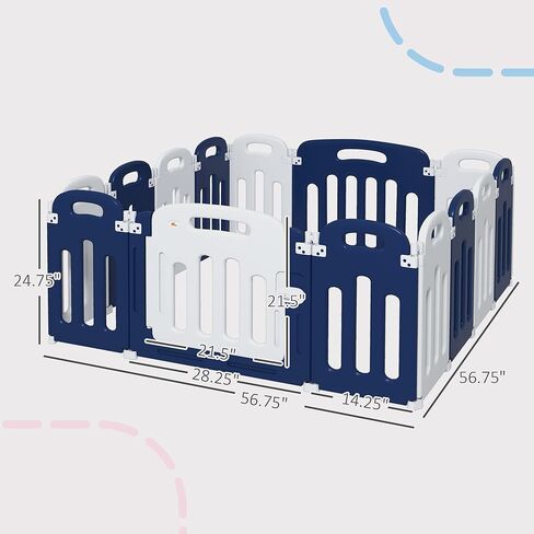 Qaba Baby Playpen، ساحة لعب متينة وآمنة مكونة من 18 لوحة للرضع والأطفال الصغار، ساحة لعب أطفال قابلة للطي مقاس 85 بوصة × 57 بوصة، مركز أنشطة للأطفال داخلي وخارجي مع قاعدة مضادة للانزلاق in Kuwait