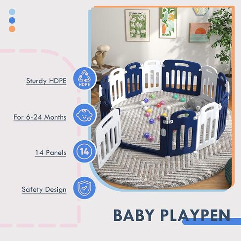 Qaba Baby Playpen، ساحة لعب متينة وآمنة مكونة من 18 لوحة للرضع والأطفال الصغار، ساحة لعب أطفال قابلة للطي مقاس 85 بوصة × 57 بوصة، مركز أنشطة للأطفال داخلي وخارجي مع قاعدة مضادة للانزلاق in Kuwait