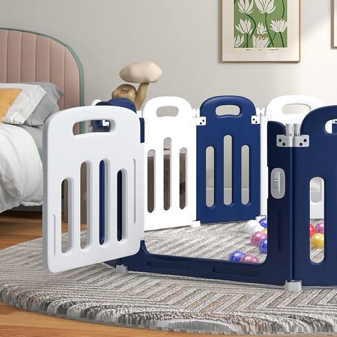Qaba Baby Playpen، ساحة لعب متينة وآمنة مكونة من 18 لوحة للرضع والأطفال الصغار، ساحة لعب أطفال قابلة للطي مقاس 85 بوصة × 57 بوصة، مركز أنشطة للأطفال داخلي وخارجي مع قاعدة مضادة للانزلاق in Kuwait