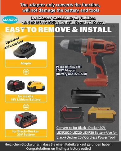 من أجل محول بطارية Milwaukee إلى Black and Decker، محول DIY لمحول Milwaukee 18V M18 إلى Black+Decker 20V Max أدوات الطاقة اللاسلكية، مجموعة مجموعة تأثير سائق الحفر MAX، محول فقط in Saudi Arabia