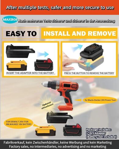 من أجل محول بطارية Milwaukee إلى Black and Decker، محول DIY لمحول Milwaukee 18V M18 إلى Black+Decker 20V Max أدوات الطاقة اللاسلكية، مجموعة مجموعة تأثير سائق الحفر MAX، محول فقط in Saudi Arabia