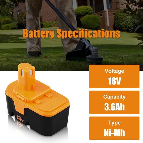 OHYES BAT 2-Pack 3600mAh Ni-Mh بديل لبطارية Ryobi 18V متوافقة مع بطارية Ryobi 18 فولت P100 P101 ABP1801 ABP1803 BPP1820 130224028 130224007 أدوات كهربائية لاسلكية 18 فولت (برتقالي) in Saudi Arabia