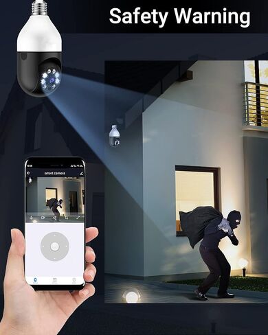 كاميرا مراقبة eoqo 360° 1080P E27 بمصباح كهربائي، 5G و2.4G WiFi، رؤية ليلية ملونة، كشف الحركة، صوت ثنائي الاتجاه، تخزين SD/Cloud، سهل التركيب in Kuwait