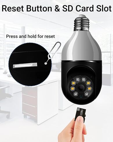 كاميرا مراقبة eoqo 360° 1080P E27 بمصباح كهربائي، 5G و2.4G WiFi، رؤية ليلية ملونة، كشف الحركة، صوت ثنائي الاتجاه، تخزين SD/Cloud، سهل التركيب in Kuwait