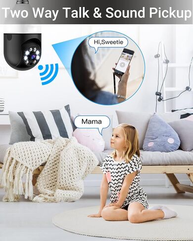 كاميرا مراقبة eoqo 360° 1080P E27 بمصباح كهربائي، 5G و2.4G WiFi، رؤية ليلية ملونة، كشف الحركة، صوت ثنائي الاتجاه، تخزين SD/Cloud، سهل التركيب in Kuwait