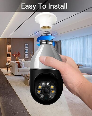 كاميرا مراقبة eoqo 360° 1080P E27 بمصباح كهربائي، 5G و2.4G WiFi، رؤية ليلية ملونة، كشف الحركة، صوت ثنائي الاتجاه، تخزين SD/Cloud، سهل التركيب in Kuwait