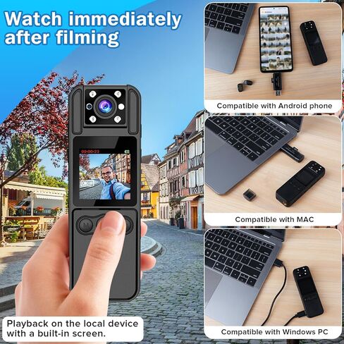 Body Camera with Audio and Video Recording, 6 Hours HD 1080P Body Cam with 180° Rotating Lens, Spring Backclip, Night Vision, Wearable Recorder for Personal Civilians in Saudi Arabia