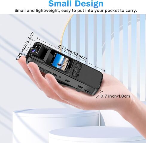 Body Camera with Audio and Video Recording, 6 Hours HD 1080P Body Cam with 180° Rotating Lens, Spring Backclip, Night Vision, Wearable Recorder for Personal Civilians in Saudi Arabia