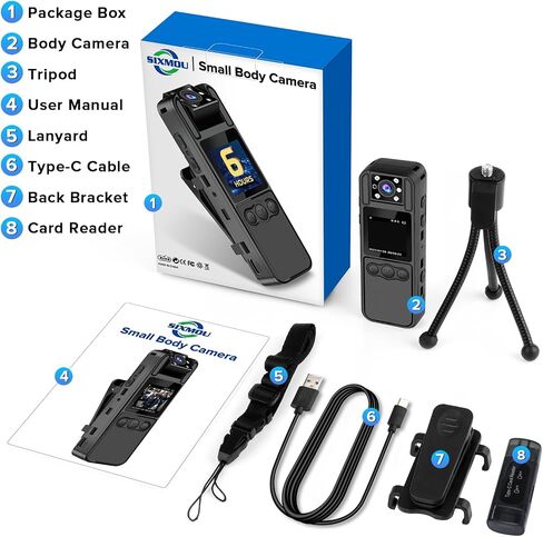 Body Camera with Audio and Video Recording, 6 Hours HD 1080P Body Cam with 180° Rotating Lens, Spring Backclip, Night Vision, Wearable Recorder for Personal Civilians in Saudi Arabia