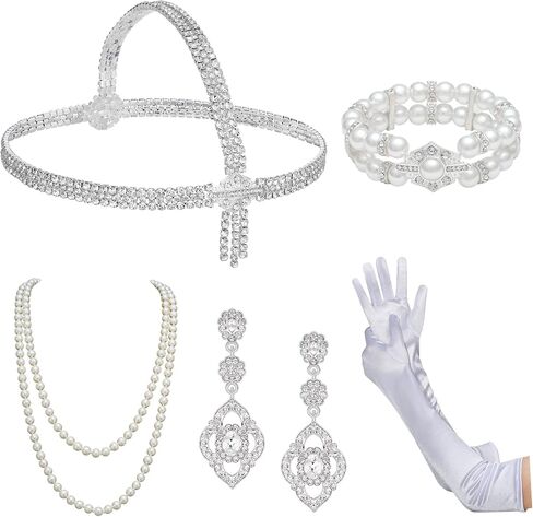 SWEETV 6Pcs 1920s Flapper Accessories Set for Women, Roaring 20s Great Gatsby Headband Flapper Costume Accessories in Saudi Arabia
