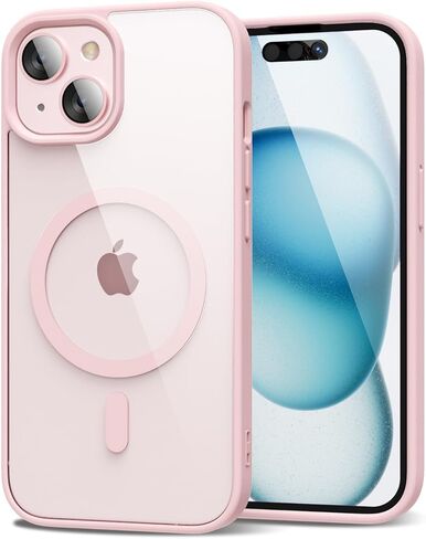 oakxco for iPhone 15 Case Clear Magnetic Compatible with Magsafe, Thin Slim Transparent Non Yellowing, Hybrid Soft Silicone Bumper & Hard Plastic Protective Cover for Women, Light Pink in Kuwait