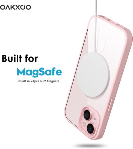 oakxco for iPhone 15 Case Clear Magnetic Compatible with Magsafe, Thin Slim Transparent Non Yellowing, Hybrid Soft Silicone Bumper & Hard Plastic Protective Cover for Women, Light Pink in Kuwait