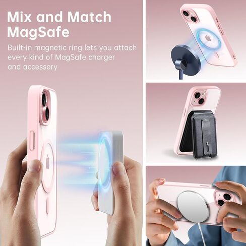 oakxco for iPhone 15 Case Clear Magnetic Compatible with Magsafe, Thin Slim Transparent Non Yellowing, Hybrid Soft Silicone Bumper & Hard Plastic Protective Cover for Women, Light Pink in Kuwait