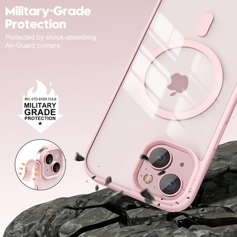oakxco for iPhone 15 Case Clear Magnetic Compatible with Magsafe, Thin Slim Transparent Non Yellowing, Hybrid Soft Silicone Bumper & Hard Plastic Protective Cover for Women, Light Pink in Kuwait