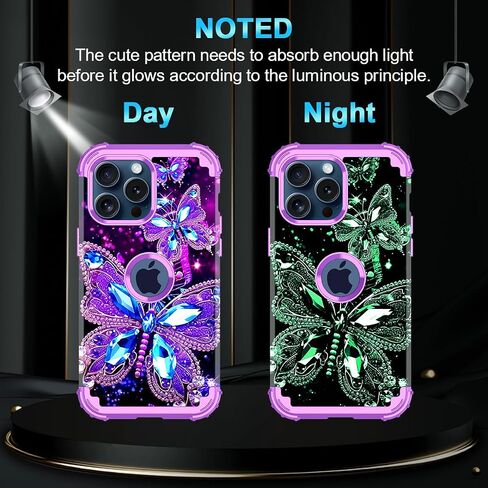 Miqala Compatible with iPhone 15 Pro Max Case,Glow in The Dark Three Layer Heavy Duty Shockproof Full Protection Hard Plastic Bumper+Soft Silicone Protective Case for Apple iPhone 15 Pro Max,Dark in Saudi Arabia