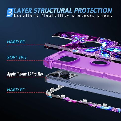 Miqala Compatible with iPhone 15 Pro Max Case,Glow in The Dark Three Layer Heavy Duty Shockproof Full Protection Hard Plastic Bumper+Soft Silicone Protective Case for Apple iPhone 15 Pro Max,Dark in Saudi Arabia