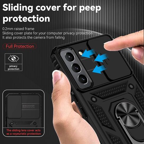 for Samsung Galaxy S22 Plus Case,with Camera Lens Cover HD Screen Protector,[Military Grade] Ring Car Mount Kickstand Hybrid Hard PC Soft TPU Shockproof Protective Case for Galaxy S22 Plus, Black in Saudi Arabia