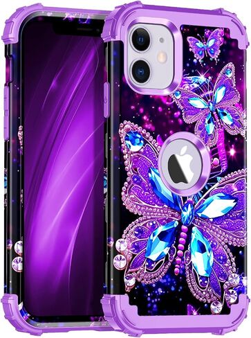 Miqala Compatible with iPhone 11 Case,Glow in The Dark Three Layer Heavy Duty Shockproof Full Protection Hard Plastic Bumper+Soft Silicone Protective Case for Apple iPhone 11 6.1 inch,Dark in Saudi Arabia