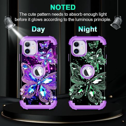 Miqala Compatible with iPhone 11 Case,Glow in The Dark Three Layer Heavy Duty Shockproof Full Protection Hard Plastic Bumper+Soft Silicone Protective Case for Apple iPhone 11 6.1 inch,Dark in Saudi Arabia