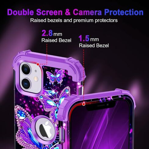 Miqala Compatible with iPhone 11 Case,Glow in The Dark Three Layer Heavy Duty Shockproof Full Protection Hard Plastic Bumper+Soft Silicone Protective Case for Apple iPhone 11 6.1 inch,Dark in Saudi Arabia