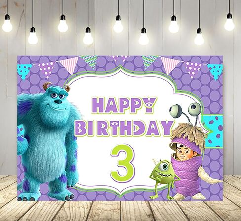 خلفية بيربل مونستر إنك لمستلزمات حفلات أعياد الميلاد الثالثة مقاس 5 × 3 أقدام مونستر إنك بوو موضوع لافتة استحمام الطفل لتزيين طاولة الكيك وحفلات أعياد الميلاد in Kuwait