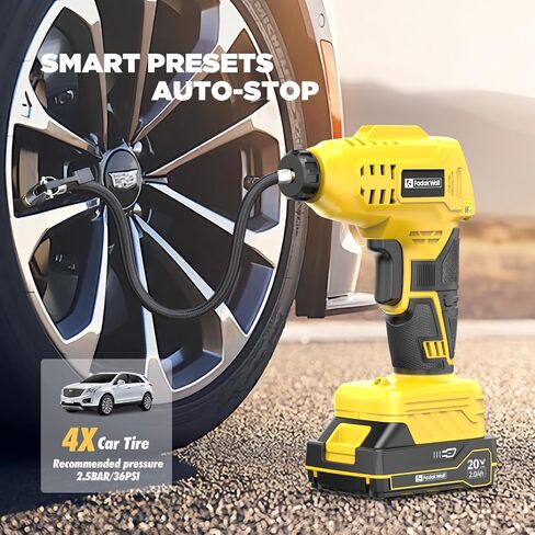 Tire Inflator Portable Air Compressor,20V Cordless Car Tire Pump, Rechargeable Battery w/12V Power Adapter&Gauge Display, Pump for Car Tires, Motorcycles, Bicycles, Balls (Blue) in Saudi Arabia