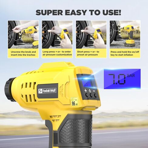 Tire Inflator Portable Air Compressor,20V Cordless Car Tire Pump, Rechargeable Battery w/12V Power Adapter&Gauge Display, Pump for Car Tires, Motorcycles, Bicycles, Balls (Blue) in Saudi Arabia