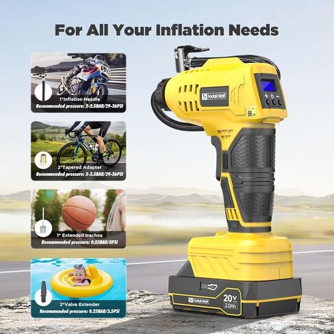 Tire Inflator Portable Air Compressor,20V Cordless Car Tire Pump, Rechargeable Battery w/12V Power Adapter&Gauge Display, Pump for Car Tires, Motorcycles, Bicycles, Balls (Blue) in Saudi Arabia
