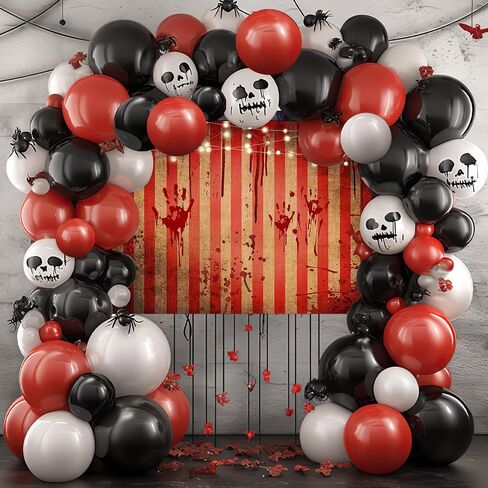 Mocsicka Halloween Circus Backdrop Circus Carnival Red Stripe Horrible Scary Bloody Handprint Party Decoration Splashes of Blood Clown Banner Photography Studio Props (10x8ft) in Saudi Arabia