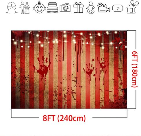 Mocsicka Halloween Circus Backdrop Circus Carnival Red Stripe Horrible Scary Bloody Handprint Party Decoration Splashes of Blood Clown Banner Photography Studio Props (10x8ft) in Saudi Arabia