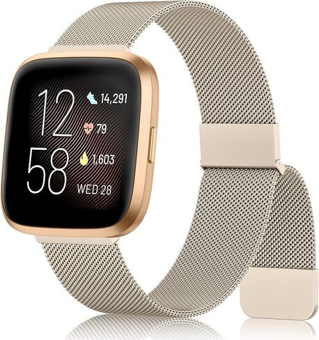 AK سوار معدني متوافق مع Fitbit Versa 2 Bands / Fitbit Versa Bands للنساء والرجال، حزام سوار بديل مغناطيسي قابل للتعديل من الفولاذ المقاوم للصدأ لـ Fitbit Versa 2 / Fitbit Versa / Versa Lite / Versa SE الذكية in Saudi Arabia