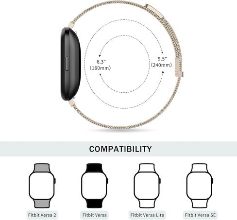 AK سوار معدني متوافق مع Fitbit Versa 2 Bands / Fitbit Versa Bands للنساء والرجال، حزام سوار بديل مغناطيسي قابل للتعديل من الفولاذ المقاوم للصدأ لـ Fitbit Versa 2 / Fitbit Versa / Versa Lite / Versa SE الذكية in Saudi Arabia