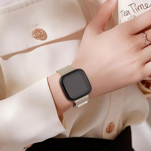 AK سوار معدني متوافق مع Fitbit Versa 2 Bands / Fitbit Versa Bands للنساء والرجال، حزام سوار بديل مغناطيسي قابل للتعديل من الفولاذ المقاوم للصدأ لـ Fitbit Versa 2 / Fitbit Versa / Versa Lite / Versa SE الذكية in Saudi Arabia