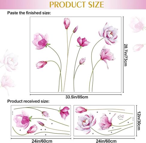 ملصقات حائط على شكل زهور لغرف الفتيات، ملصقات حائط على شكل زهرة اللوتس الوردية على الطراز الصيني، لوحات جدارية فنية جدارية من الفينيل قابلة للتقشير واللصق لخلفية غرفة المعيشة والمكتب والتليفزيون in Kuwait