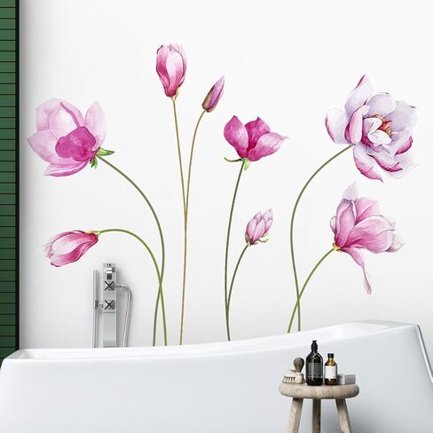 ملصقات حائط على شكل زهور لغرف الفتيات، ملصقات حائط على شكل زهرة اللوتس الوردية على الطراز الصيني، لوحات جدارية فنية جدارية من الفينيل قابلة للتقشير واللصق لخلفية غرفة المعيشة والمكتب والتليفزيون in Kuwait