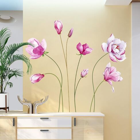 ملصقات حائط على شكل زهور لغرف الفتيات، ملصقات حائط على شكل زهرة اللوتس الوردية على الطراز الصيني، لوحات جدارية فنية جدارية من الفينيل قابلة للتقشير واللصق لخلفية غرفة المعيشة والمكتب والتليفزيون in Kuwait