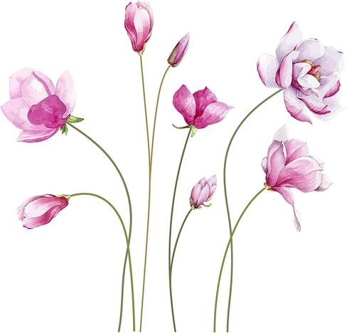 ملصقات حائط على شكل زهور لغرف الفتيات، ملصقات حائط على شكل زهرة اللوتس الوردية على الطراز الصيني، لوحات جدارية فنية جدارية من الفينيل قابلة للتقشير واللصق لخلفية غرفة المعيشة والمكتب والتليفزيون in Kuwait