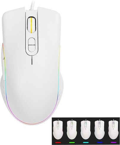 Gaming Mouse,RGB Wired Optical Gamer Mouse & 5 Backlit Modes,1200-1800-2400-3600DPI Ergonomic Computer Mouse Gaming for Windows/PC/Mac/Laptop Gamer- Mercury White in Saudi Arabia