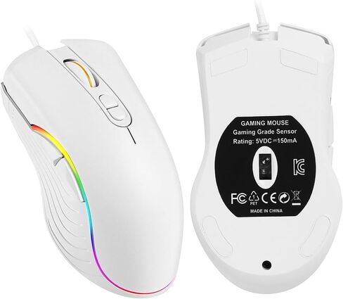 Gaming Mouse,RGB Wired Optical Gamer Mouse & 5 Backlit Modes,1200-1800-2400-3600DPI Ergonomic Computer Mouse Gaming for Windows/PC/Mac/Laptop Gamer- Mercury White in Saudi Arabia