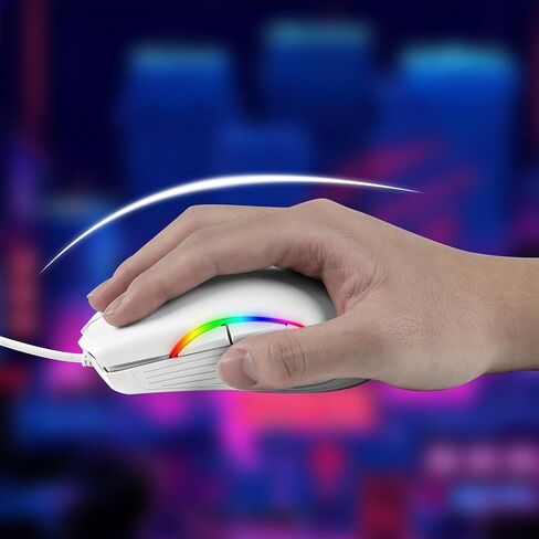 Gaming Mouse,RGB Wired Optical Gamer Mouse & 5 Backlit Modes,1200-1800-2400-3600DPI Ergonomic Computer Mouse Gaming for Windows/PC/Mac/Laptop Gamer- Mercury White in Saudi Arabia