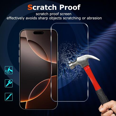 【عبوتان + 2】 واقي شاشة iPhone 16 Pro + واقي عدسة الكاميرا طبقة من الزجاج المقوى صلابة 9H [مقاوم للكسر من الدرجة العسكرية] سهل التركيب ومضاد للخدش وخالي من الفقاعات in Kuwait