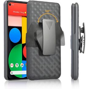 Compatible with Holster Case for Google Pixel 4A 5G, Combo Shell & Holster Slim Shell Case for Men with Built-in Kickstand + Swivel Belt Clip Holster for Google Pixel 4A 5G ONLY, Black