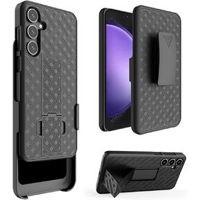 Holster Case for Sumsung Galaxy S23 FE, Combo Shell & Holster Slim Shell Case for Men with Built-in Kickstand + Swivel Belt Clip Holster for Sumsung Galaxy S23 FE 2023 Release ONLY, Black
