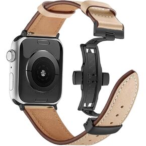 Genuine Leather Bands Compatible with Apple Watch Band Series 10 9 8 7 6 5 4 3 2 1 Ultra SE 49mm 46mm 45mm 41mm 44mm 40mm 42mm 38mm Women Men Top Calfskin for iWatch Wristband Replacement Strap