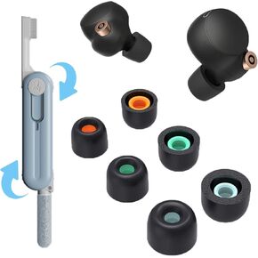Memory Foam Ear Tips for Sony WF-1000XM4/ WF-1000XM3 Earbuds with Cleaning Kit, Noise-Reducing Comply Foam Tips,Non-Slip Memory Foam Earbud Tips(3 Pair,Black)