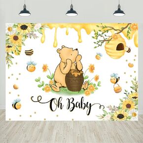 Bear Baby Shower Backdrop Oh Baby Bee Honey Pot Baby Shower Background Decorations Kids Bear Party Photoshoot Props Supplies 7x5ft